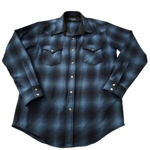 Pendleton Canyon Shirt Fitted Mens Medium Blue Black Ombre Wool Western Flannel